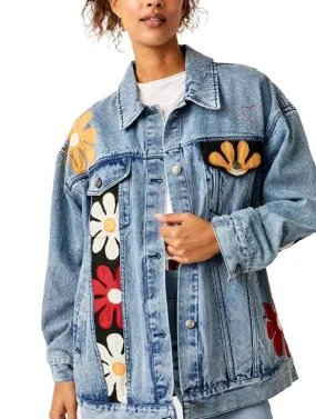 Free People Annies Flower Bomb Jacket in Denim Medium Blue