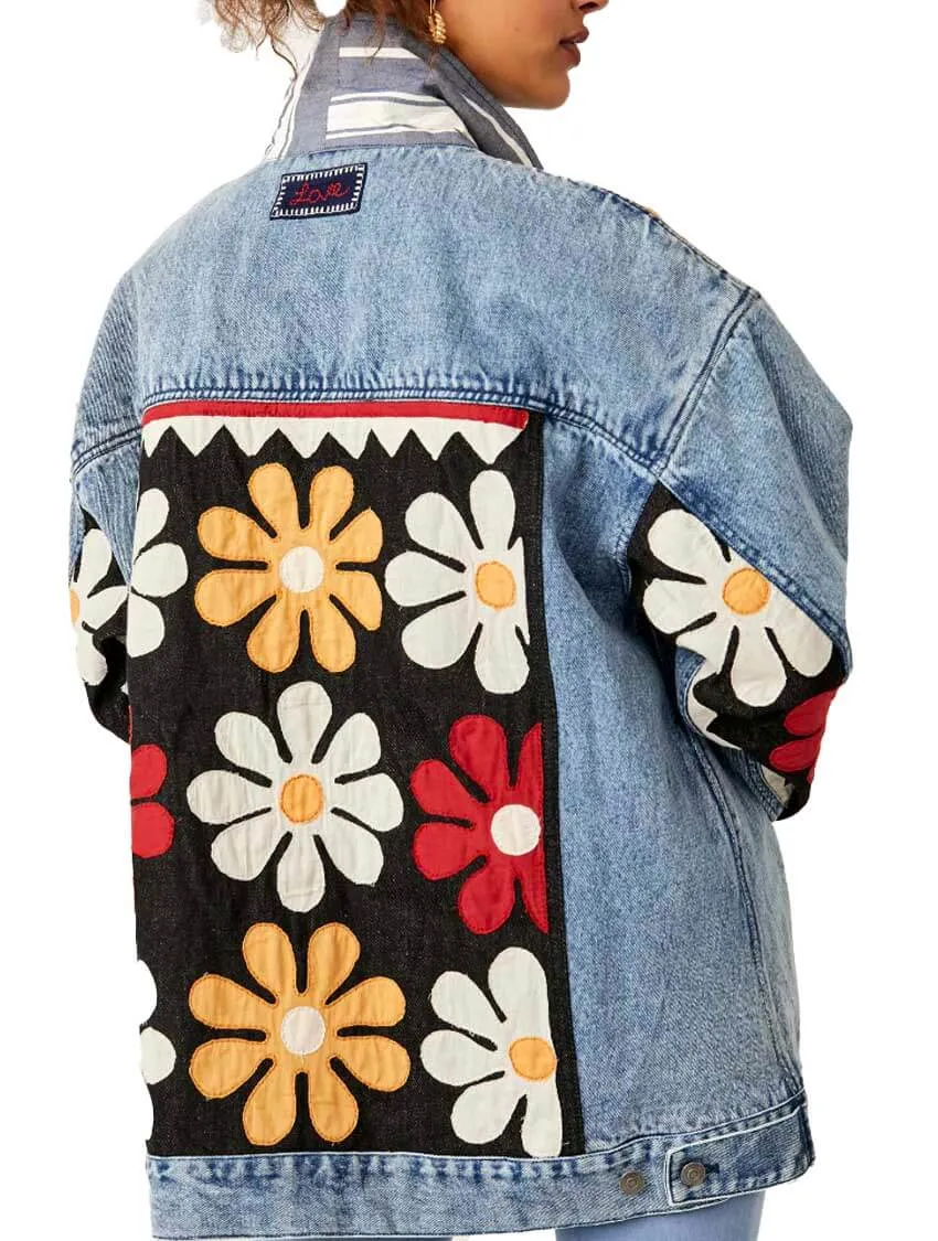 Free People Annies Flower Bomb Jacket in Denim Medium Blue