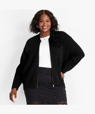 Future Collective Women's Rosette Sweater Bomber Jacket