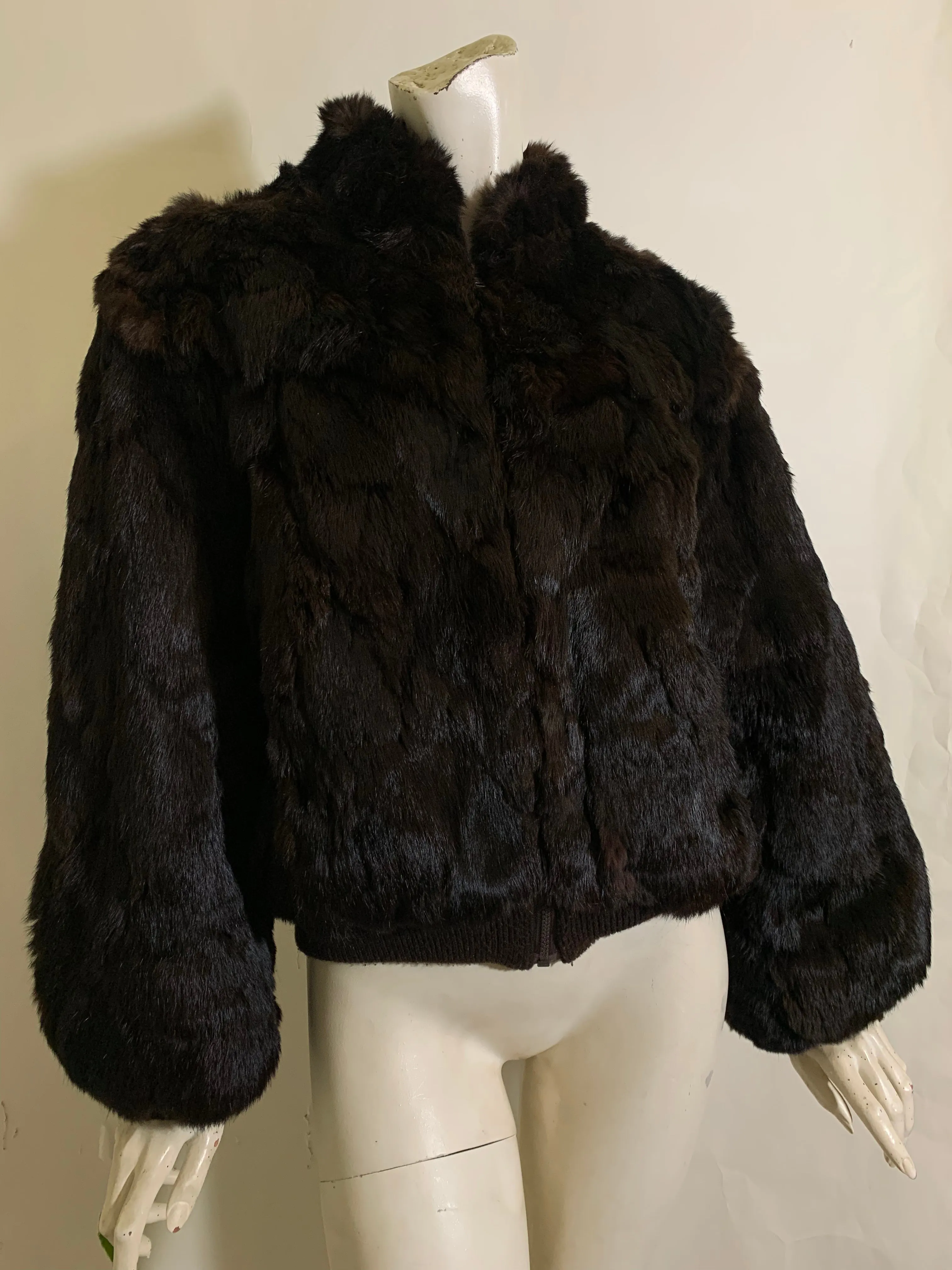 Glossy Deep Brown Rabbit Fur Jacket circa 1980s