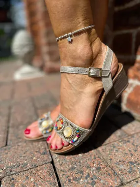 Gold Bead Embellished Wedge Sandals