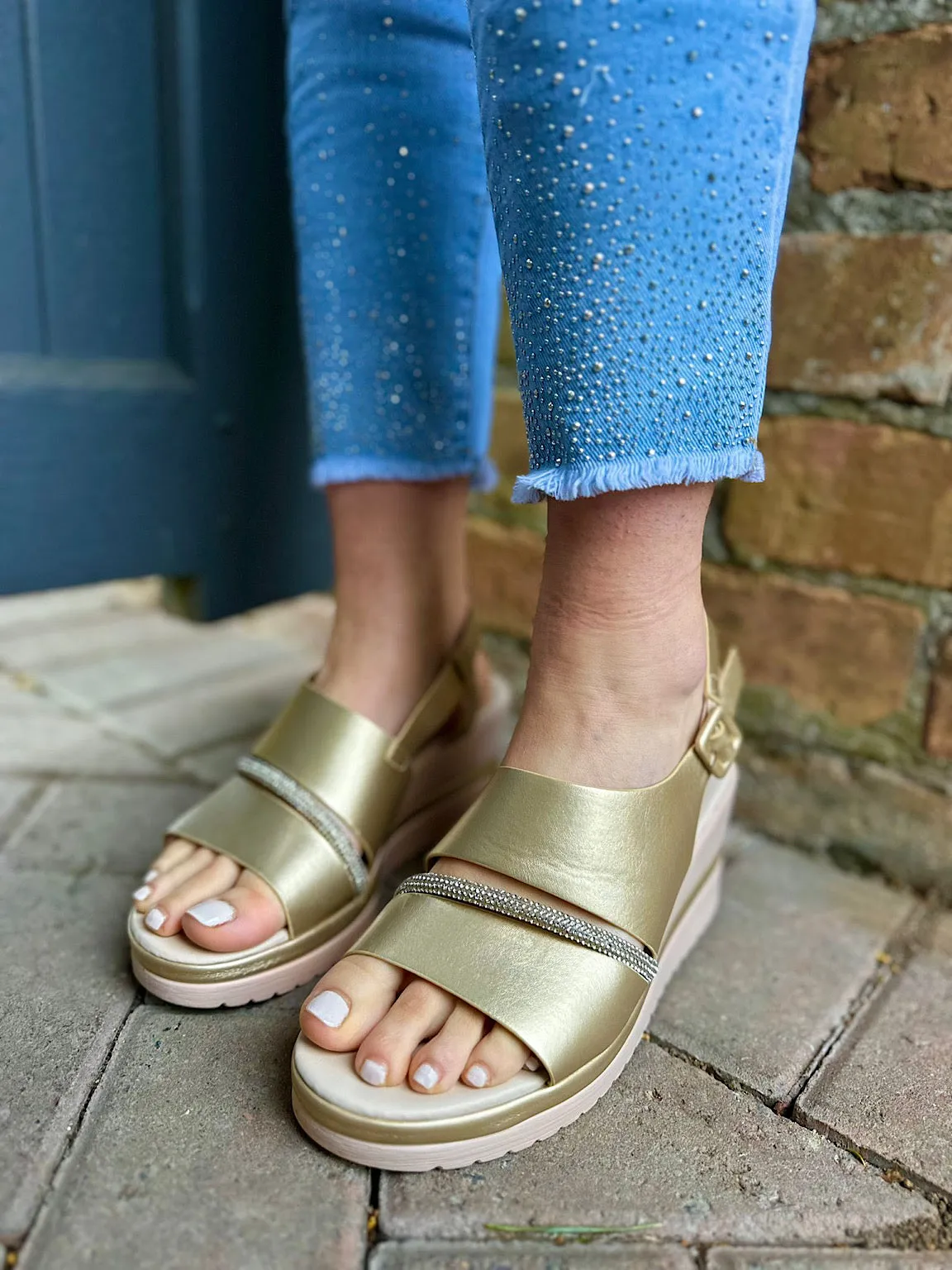 Gold Diamante Wedge Sandals