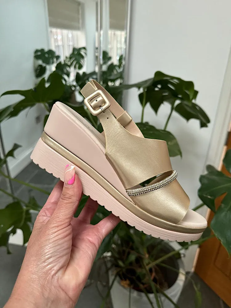 Gold Diamante Wedge Sandals