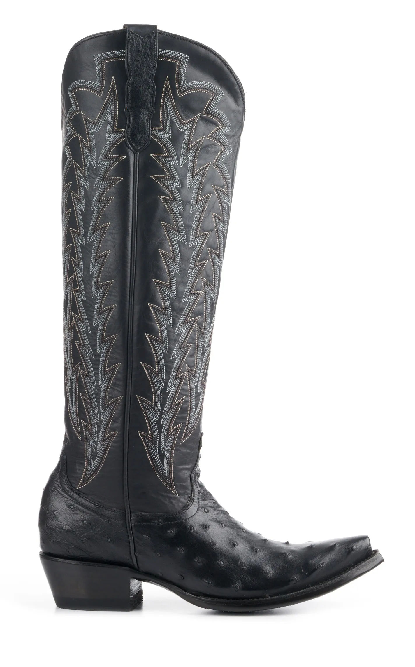 JRC & Sons Women's Jacqueline Leather Snip Toe Tall Cowboy Boot in Black