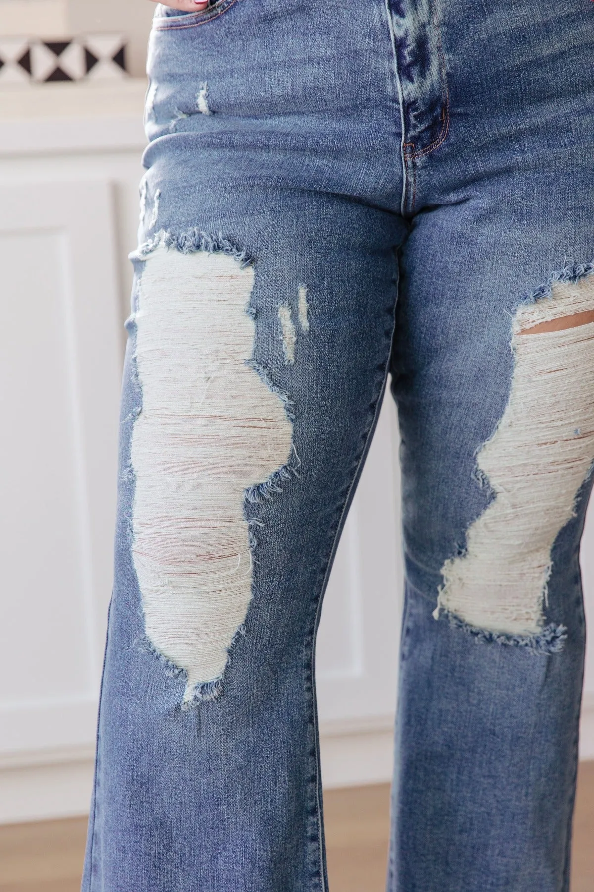 Kia Distressed High Rise Jeans in Medium Wash