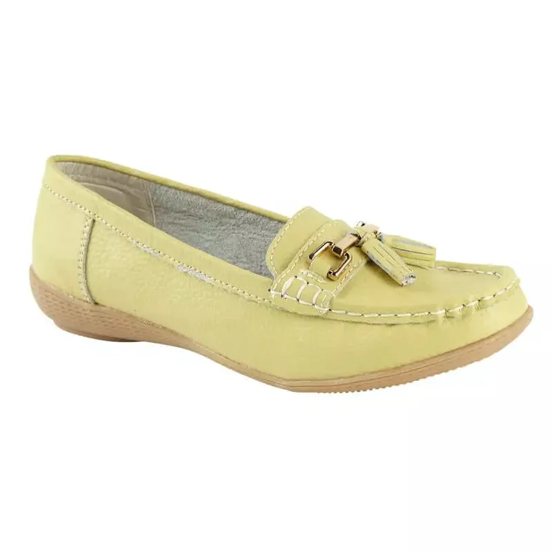 Ladies Leather Slip on Lime Shoes Nautical Flat Jo & Joe