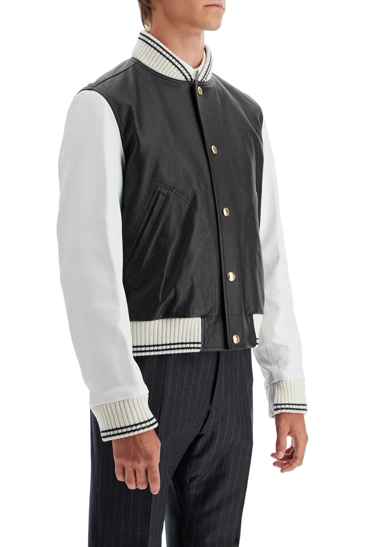 leather varsity bomber jacket