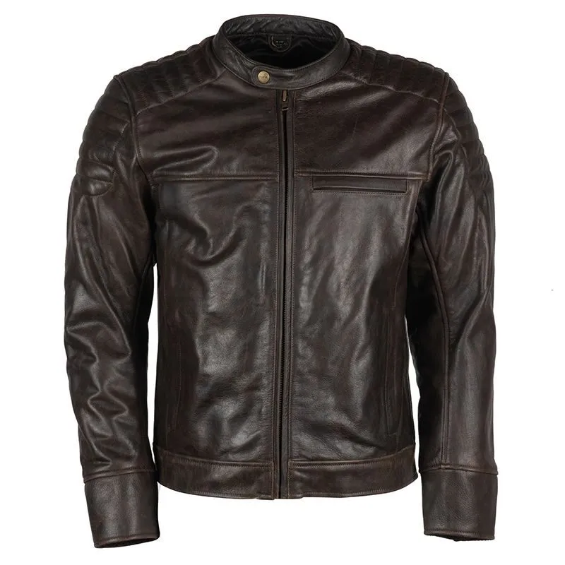 Mens Brown Leather Motorcycle Bomber Jacket