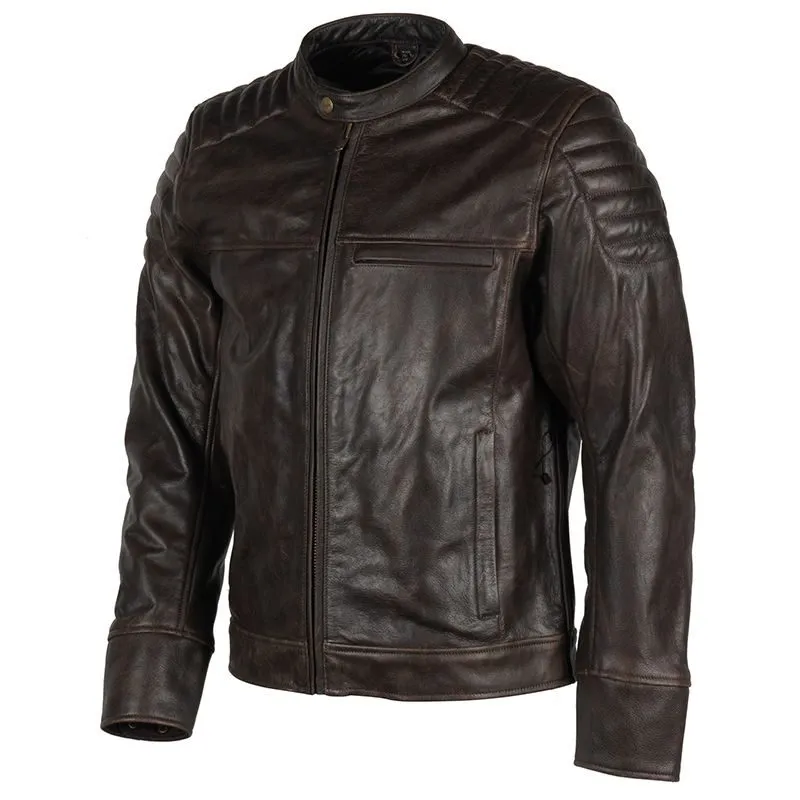 Mens Brown Leather Motorcycle Bomber Jacket