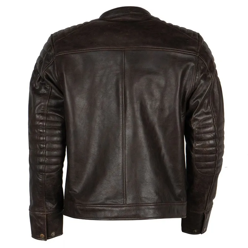 Mens Brown Leather Motorcycle Bomber Jacket