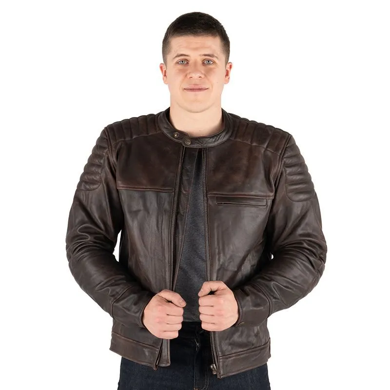 Mens Brown Leather Motorcycle Bomber Jacket