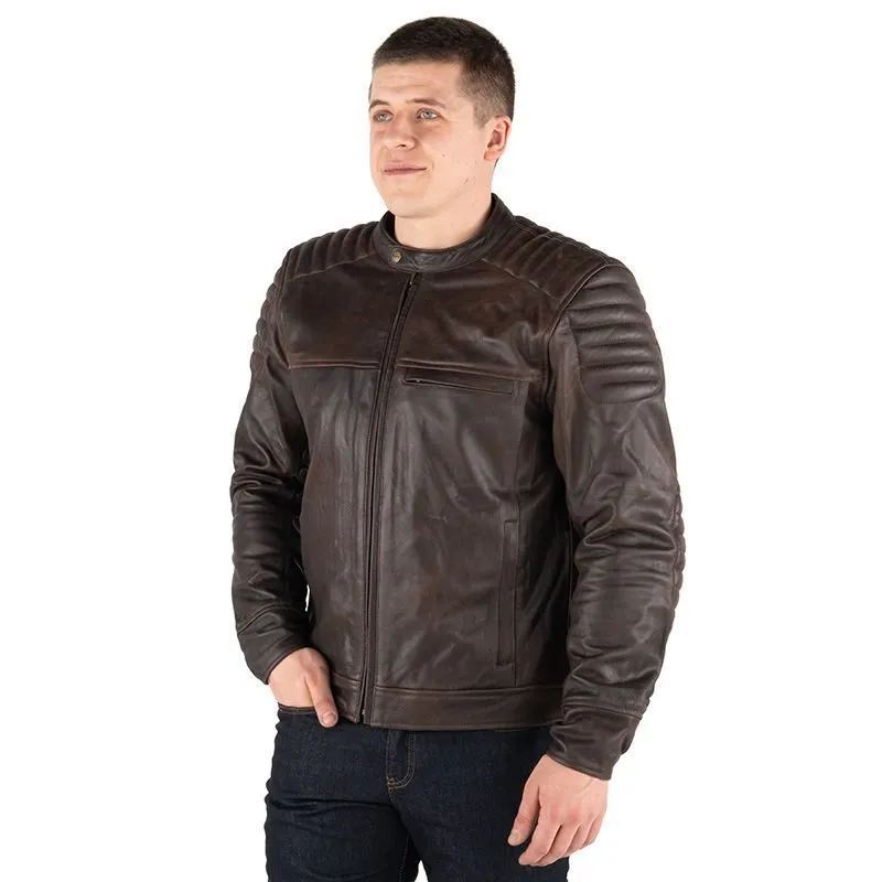 Mens Brown Leather Motorcycle Bomber Jacket