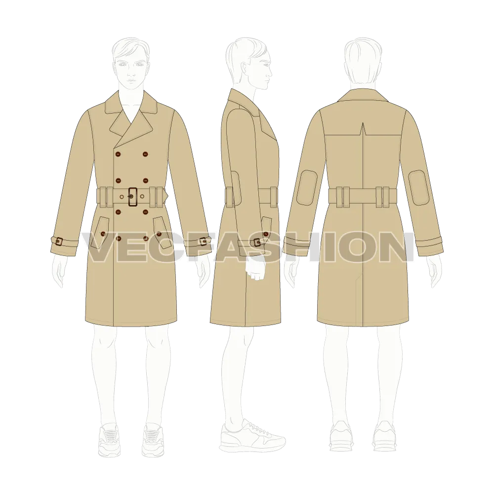 Mens Classic Trench Coat Vector Template