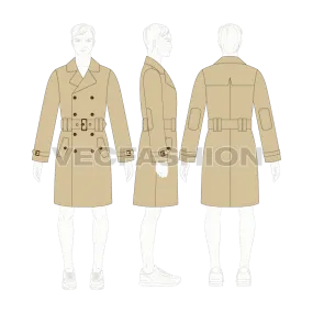 Mens Classic Trench Coat Vector Template