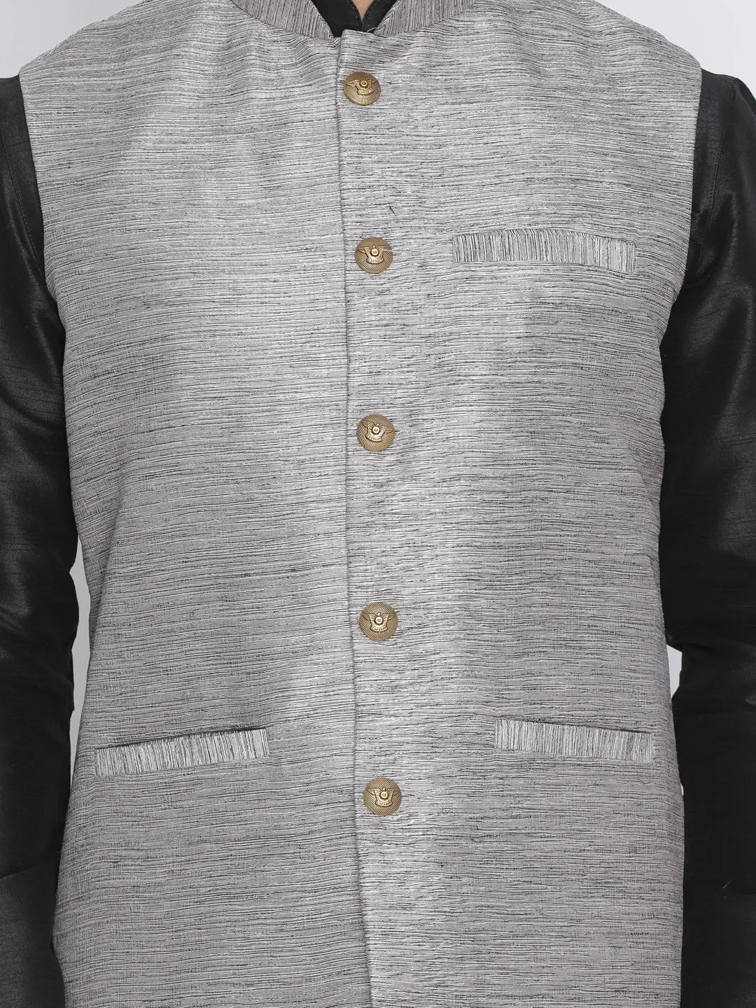 Men's Grey Cotton Silk Blend Ethnic Jacket