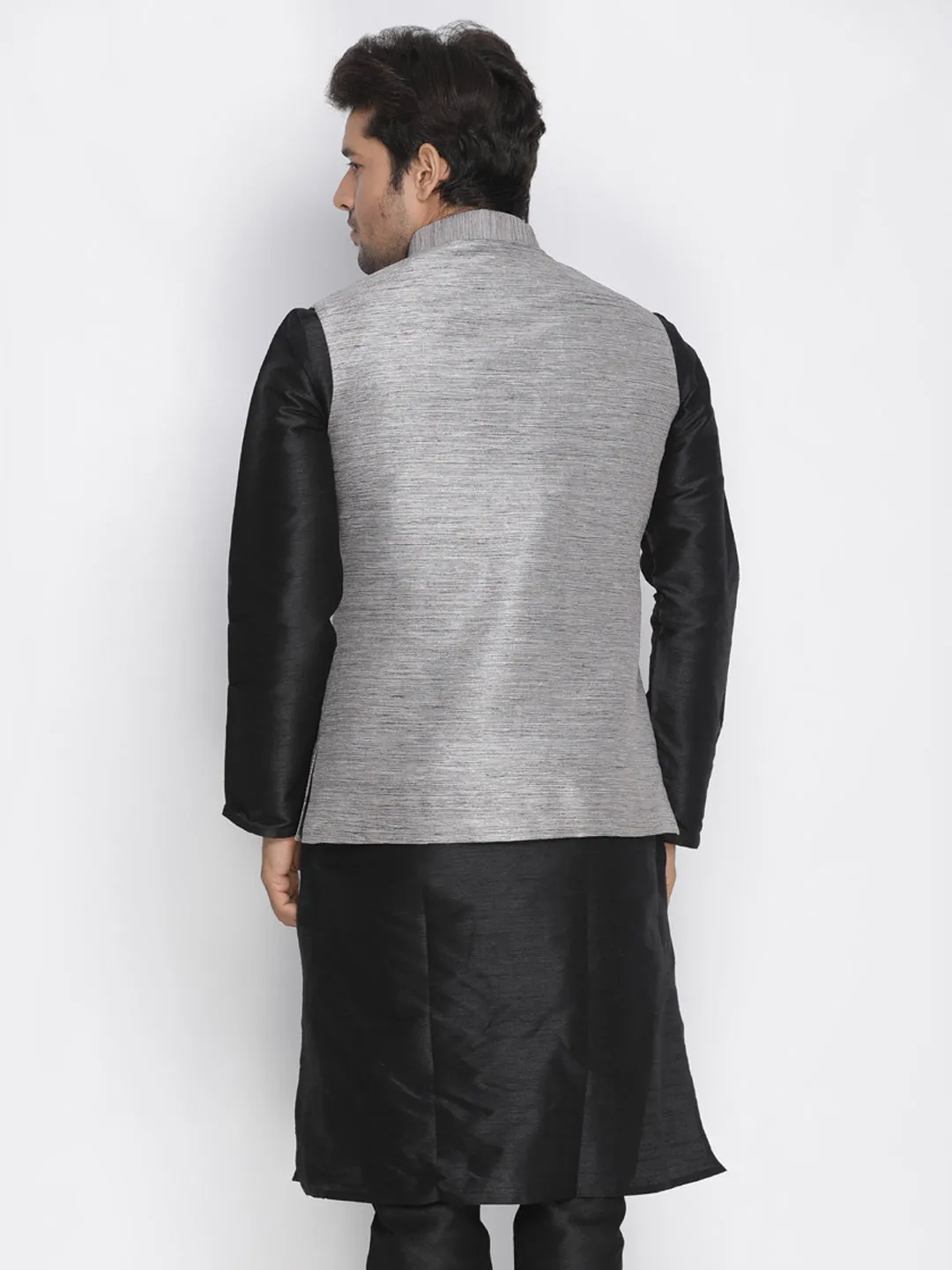 Men's Grey Cotton Silk Blend Ethnic Jacket