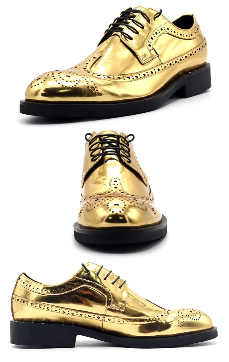 Men's Leather Lace Up Wing Tip Golden Brogue Shoes for Office