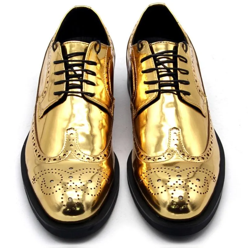 Men's Leather Lace Up Wing Tip Golden Brogue Shoes for Office