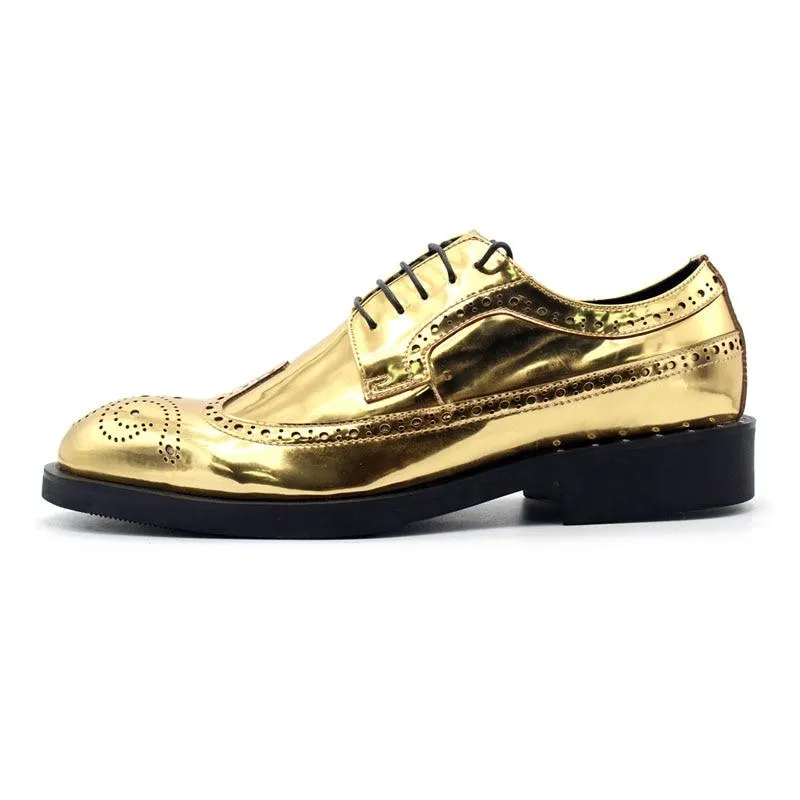 Men's Leather Lace Up Wing Tip Golden Brogue Shoes for Office