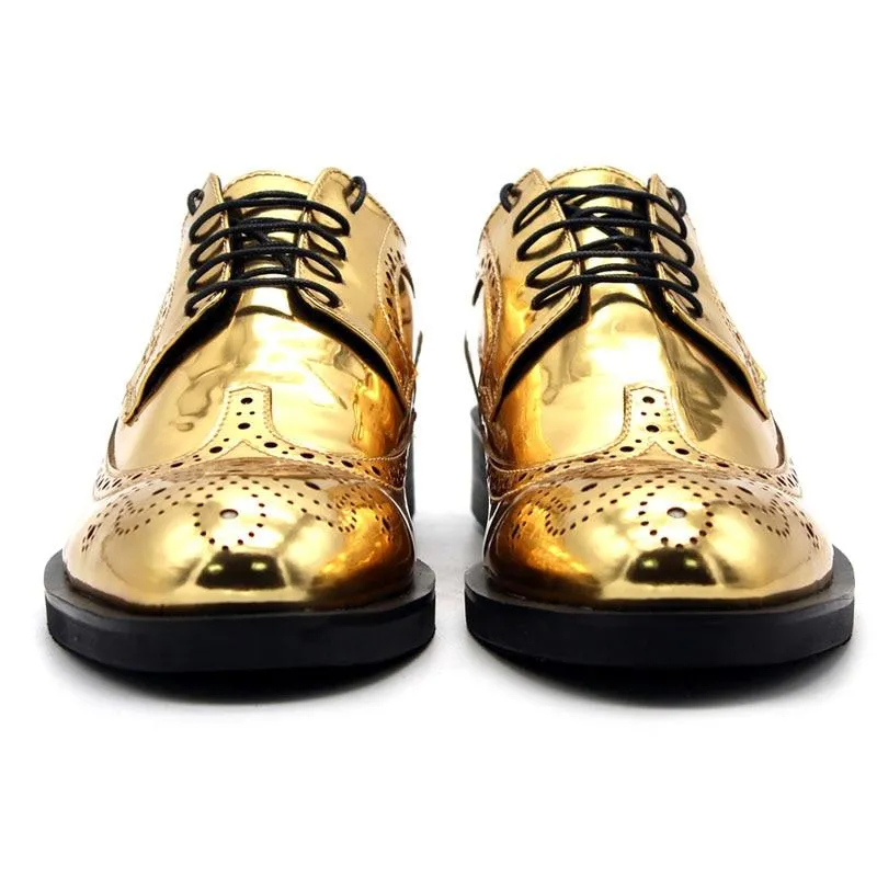 Men's Leather Lace Up Wing Tip Golden Brogue Shoes for Office