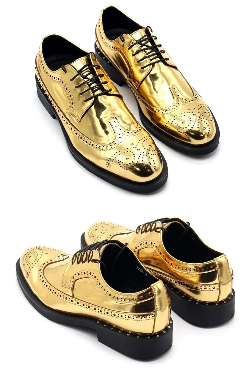 Men's Leather Lace Up Wing Tip Golden Brogue Shoes for Office