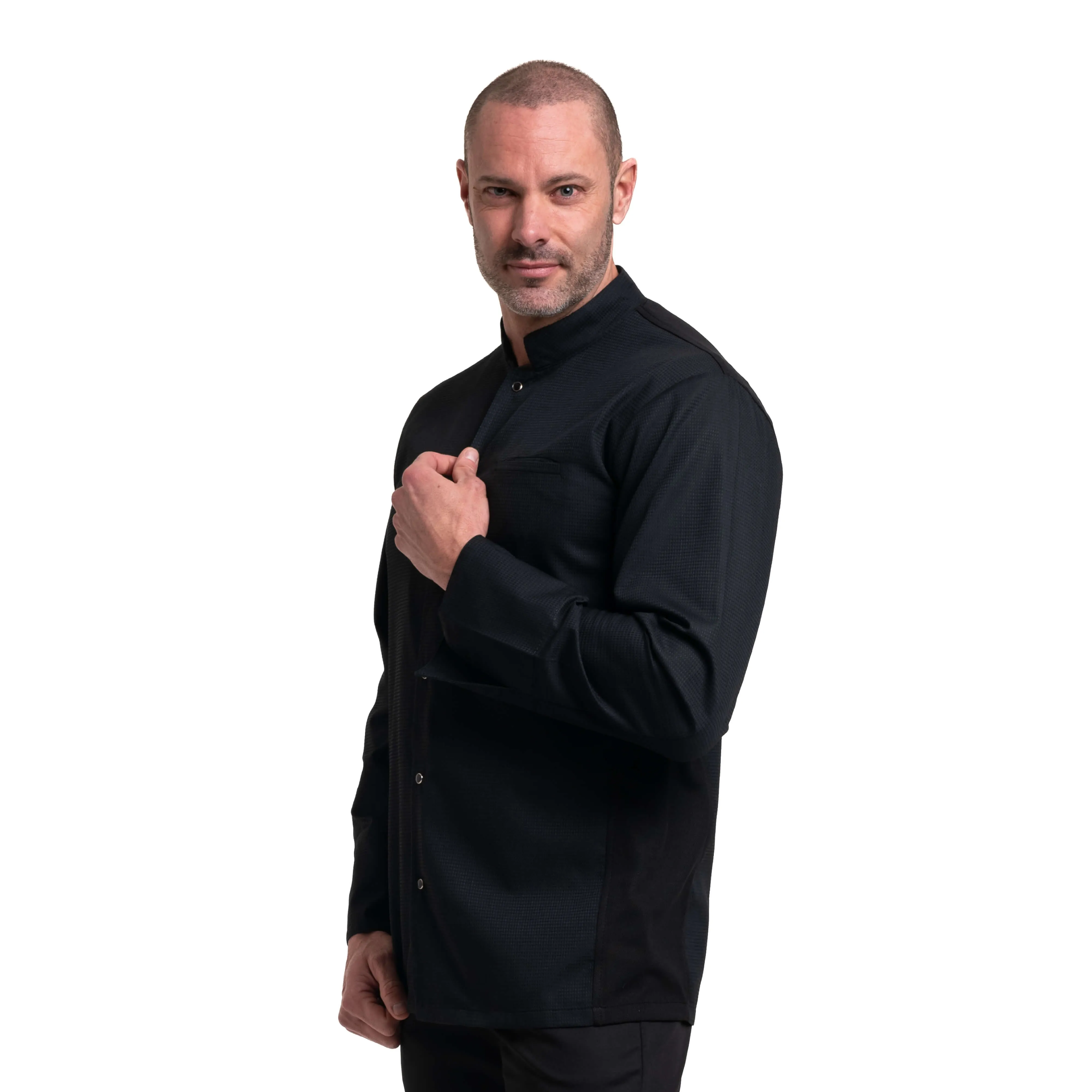 Men's Long Sleeve Black Chef's Coat Paris - MANELLI