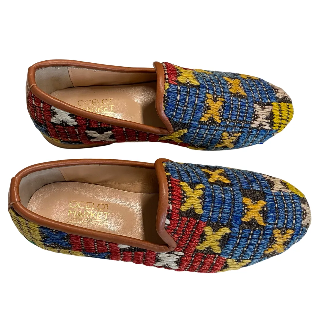 Men's Turkish Kilim Loafers | Blue with Yellow & Red