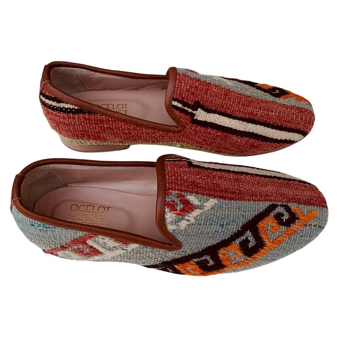 Men's Turkish Kilim Loafers | Muted Red, Orange & Grey