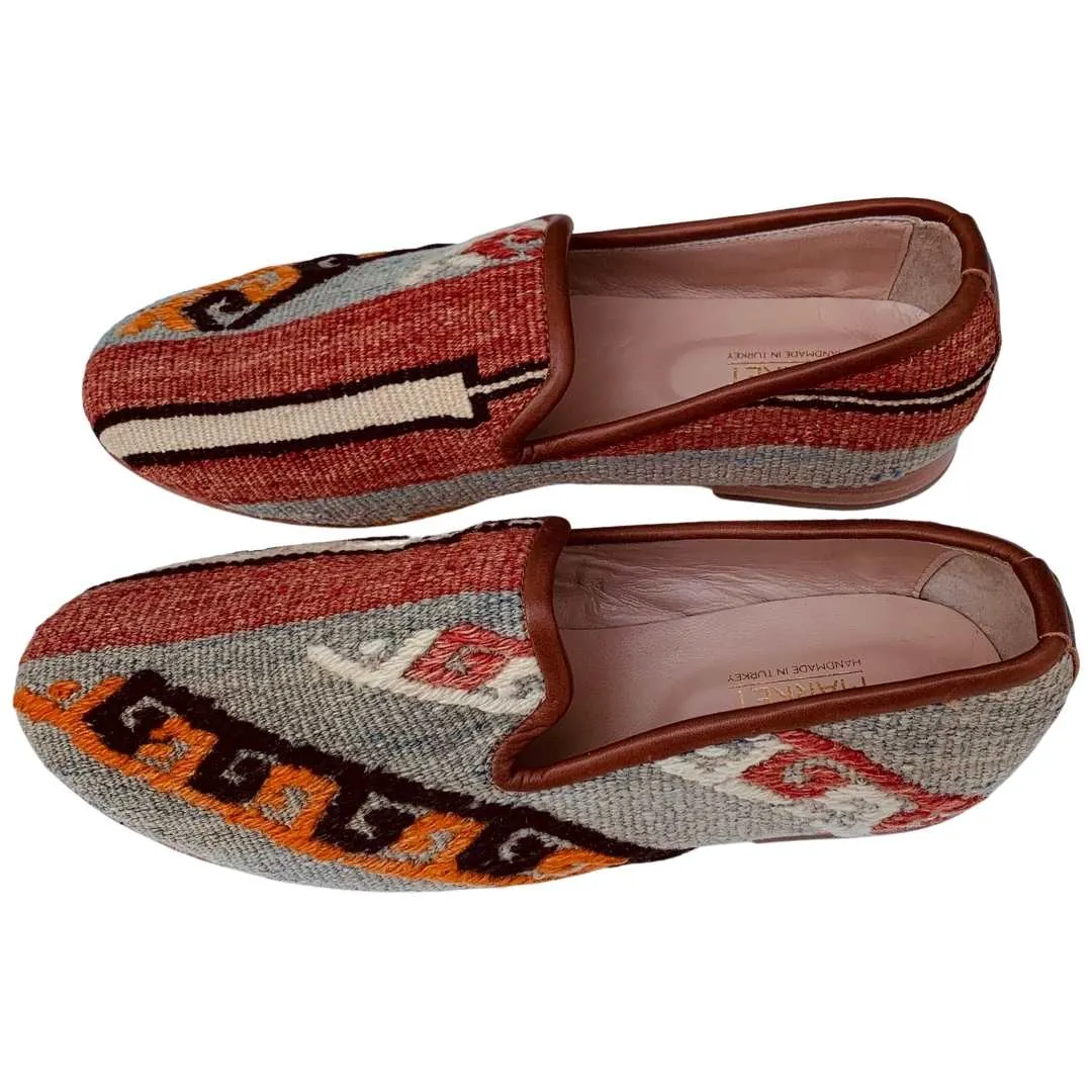 Men's Turkish Kilim Loafers | Muted Red, Orange & Grey