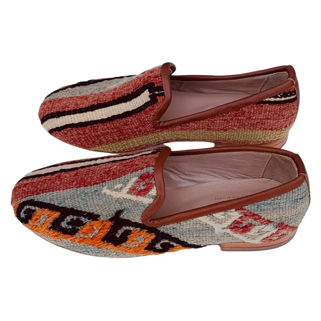 Men's Turkish Kilim Loafers | Muted Red/Orange & Grey