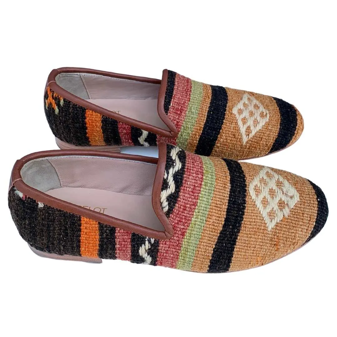 Men's Turkish Kilim Loafers | Orange with Black Stripes