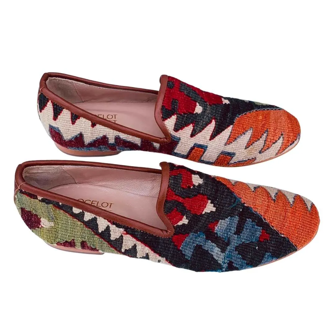 Men's Turkish Kilim Loafers | Orange with Pattern