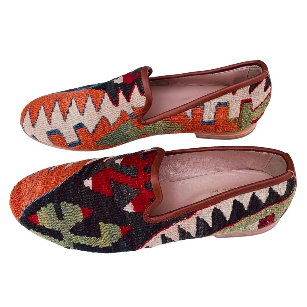 Men's Turkish Kilim Loafers | Orange with Pattern