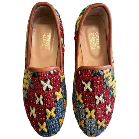 Men's Turkish Kilim Loafers | Red & Blue with Yellow