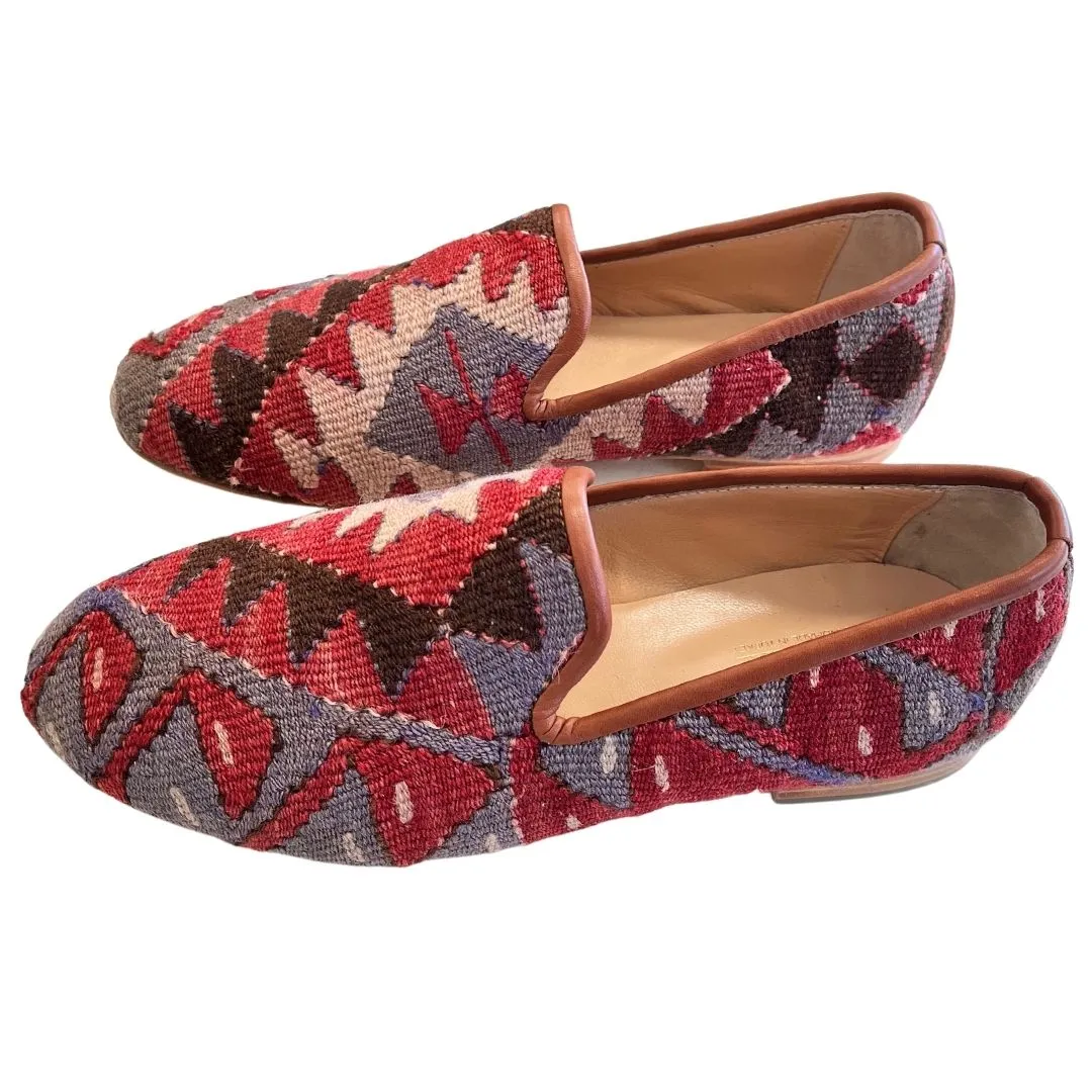 Men's Turkish Kilim Loafers | Red with Lavender & Black Pattern