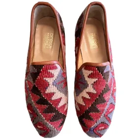 Men's Turkish Kilim Loafers | Red with Lavender & Black Pattern