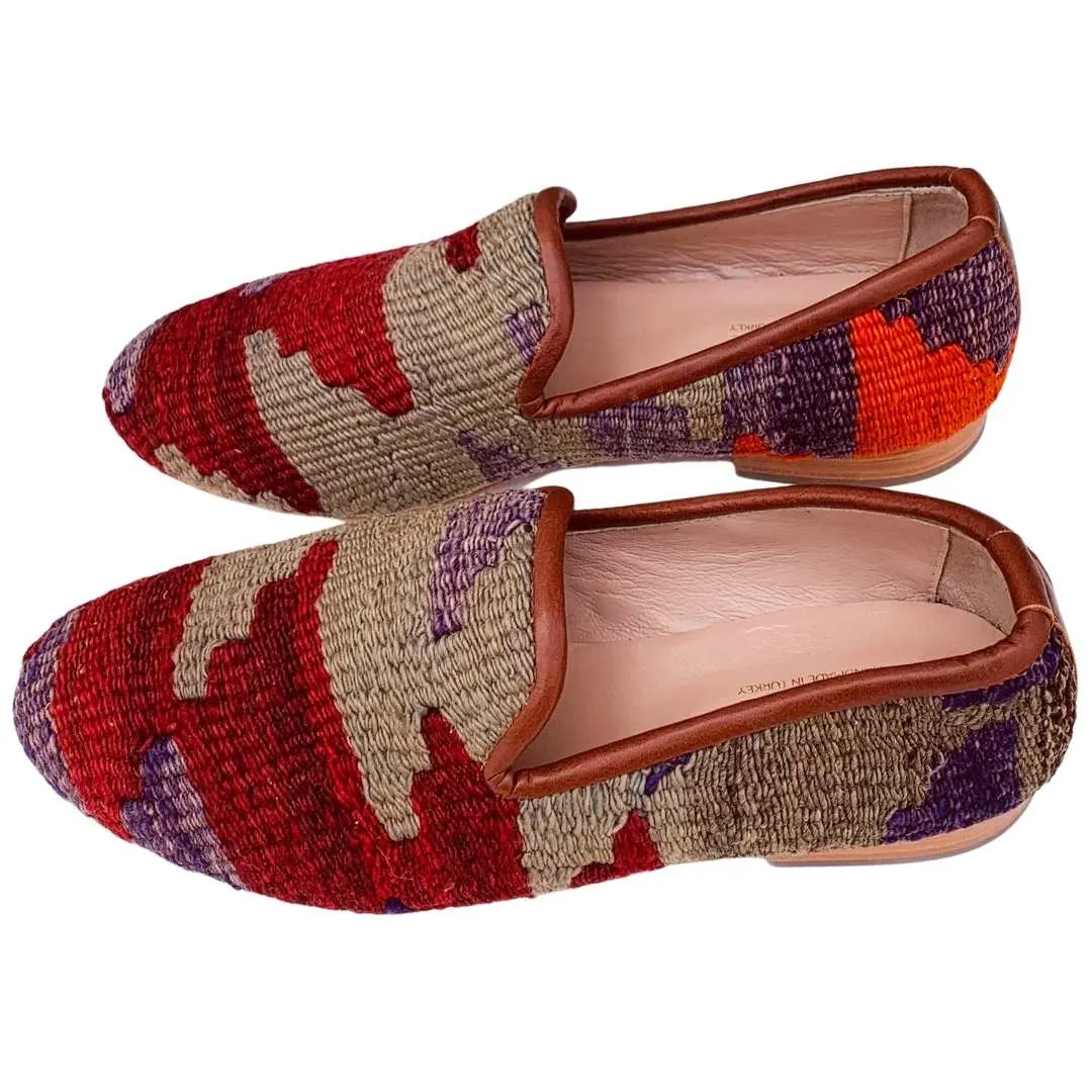 Men's Turkish Kilim Loafers | Red with Muted Colors