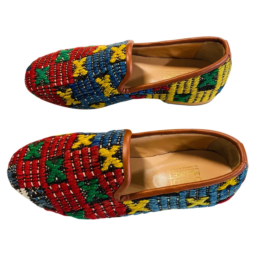 Men's Turkish Kilim Loafers | Red with Yellow, Green & Blue