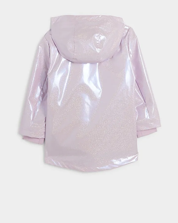 Mini girls pink metallic bow rain coat