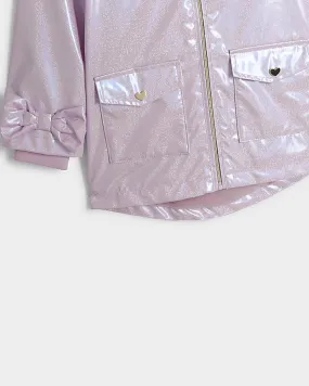 Mini girls pink metallic bow rain coat