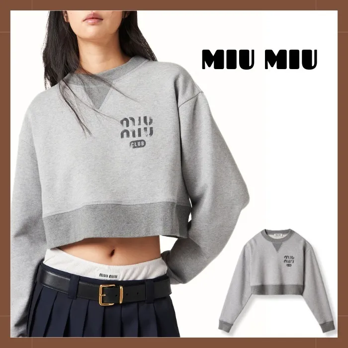 MiuMiu  |Crew Neck Unisex Rib Street Style Long Sleeves Plain Cotton