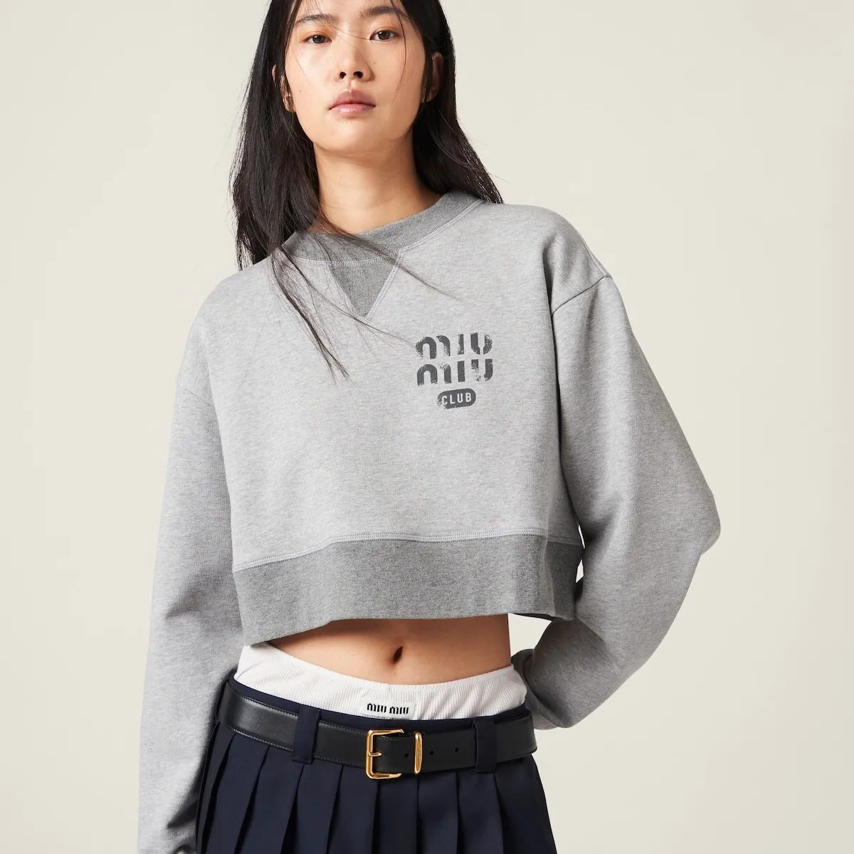 MiuMiu  |Crew Neck Unisex Rib Street Style Long Sleeves Plain Cotton