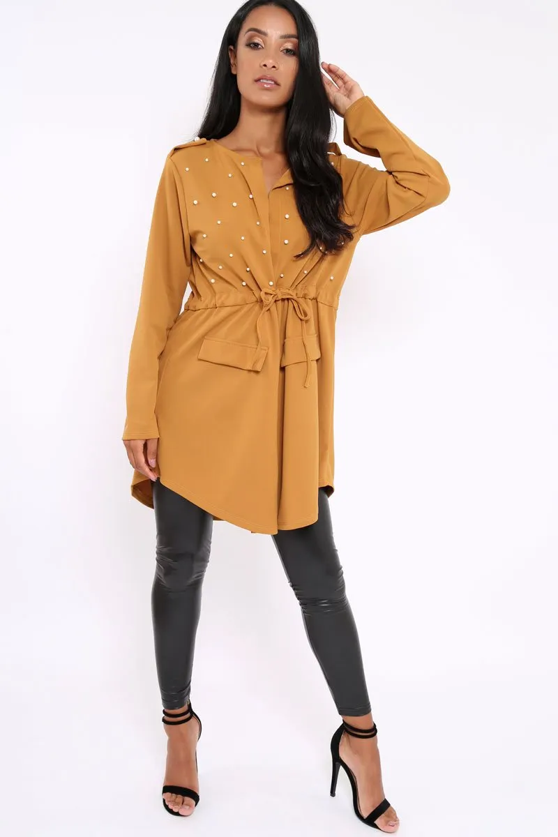 Mustard Pearl Detail Slouchy Jacket - Kylie