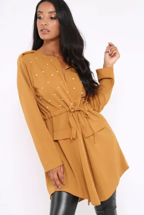 Mustard Pearl Detail Slouchy Jacket - Kylie