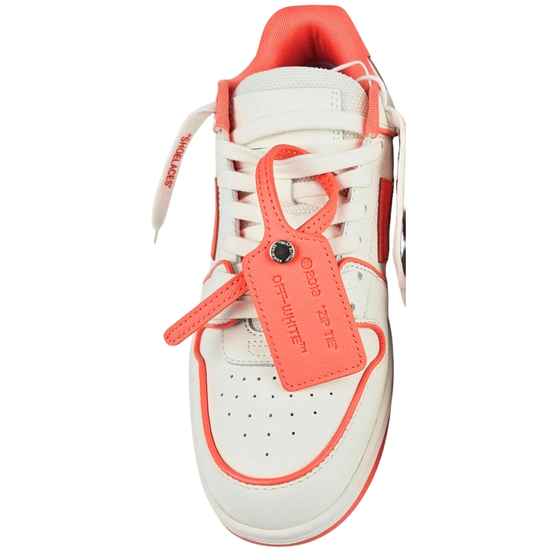 Off White Out Of Office Coral Red Calf Leather Sneakers