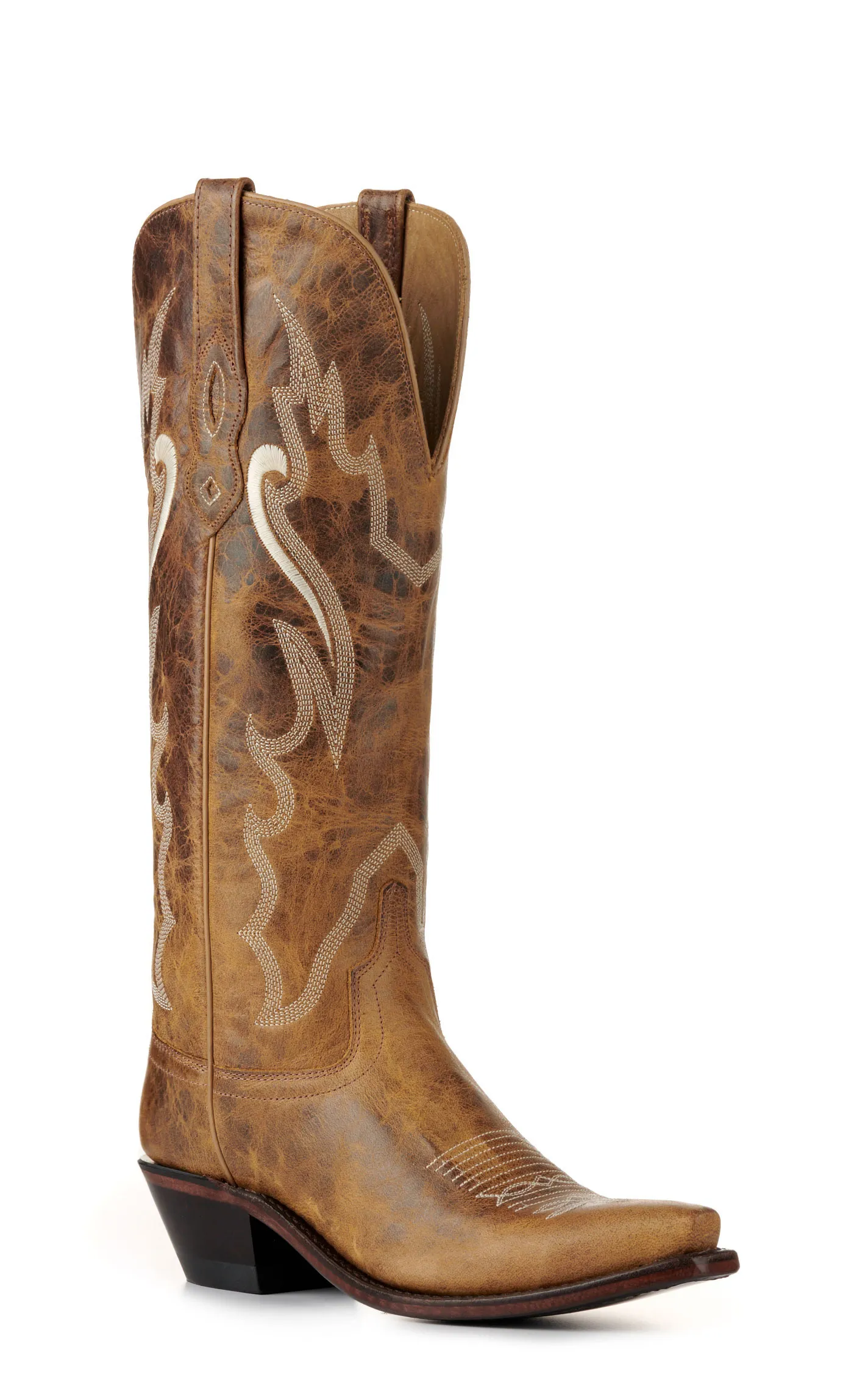 Old West Women's Burnt Tan Snip Toe Tall Cowboy Boots