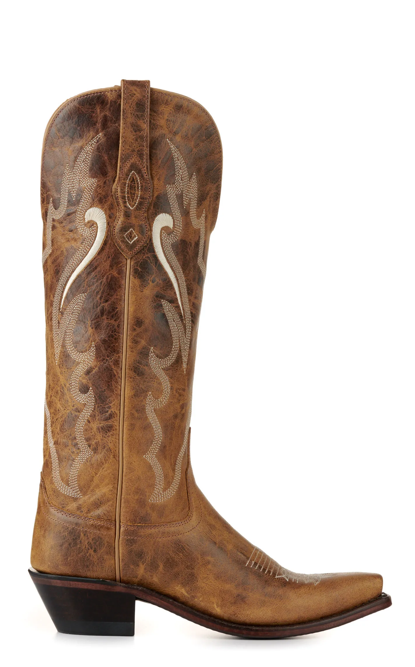 Old West Women's Burnt Tan Snip Toe Tall Cowboy Boots