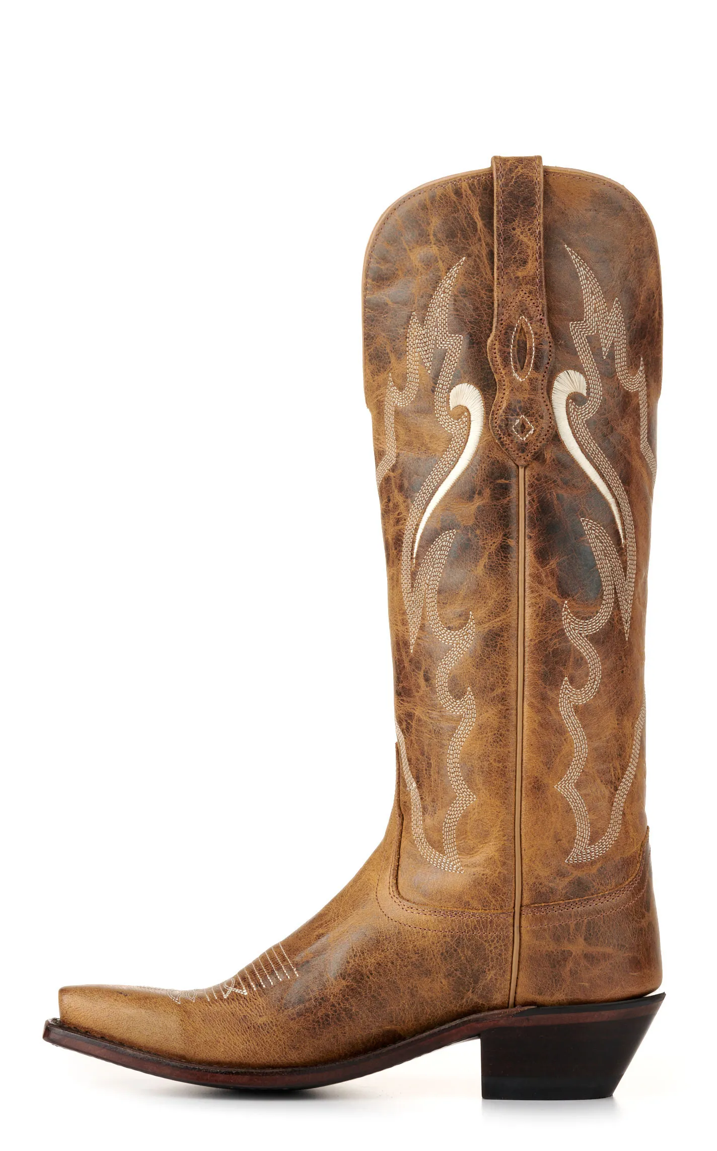 Old West Women's Burnt Tan Snip Toe Tall Cowboy Boots