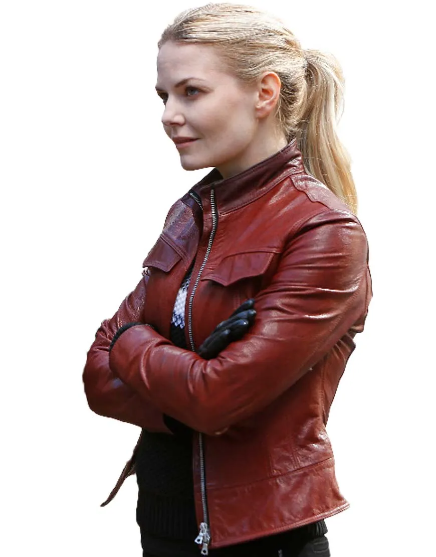 Once Upon a Time Season 6 Emma Swan Red Leather Jacket - UJackets