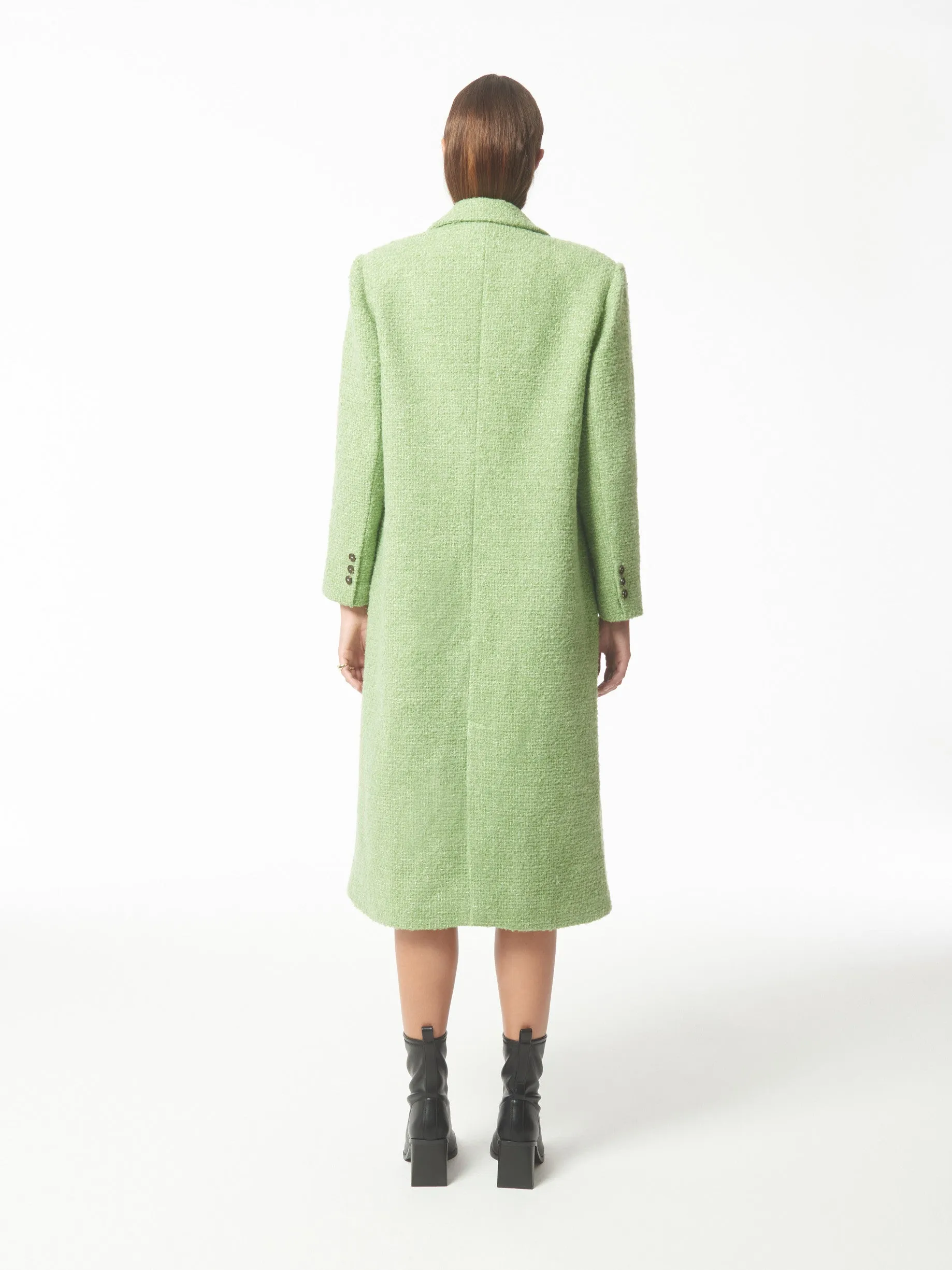 Oversized Metallic Thread Peak-lapels Bouclé Tweed Coat in Pistachio Green